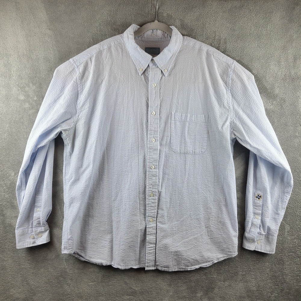 Castaway Nantucket Island Men's Blue White Seersucker Long Sleeve Shirt Size 2XL